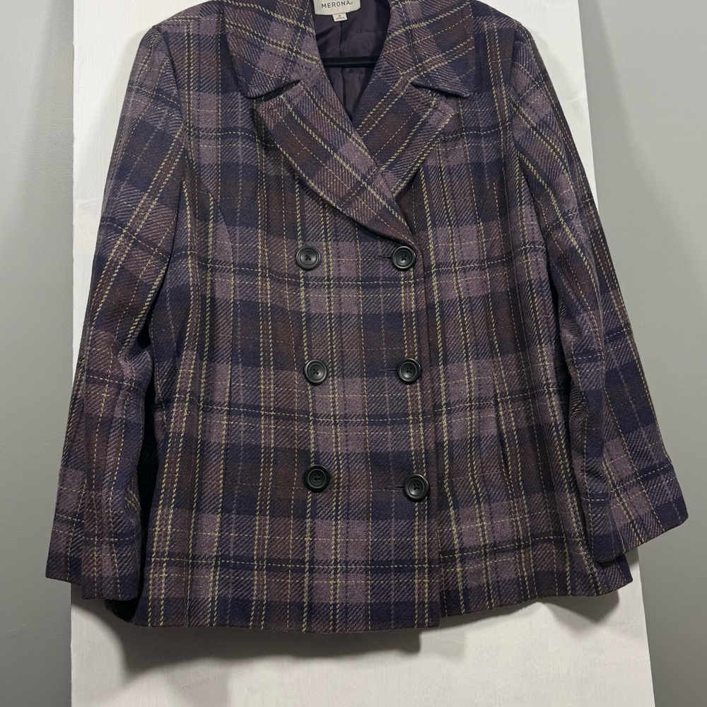 Merona Plus Size Purple and Black Plaid Pea Coat